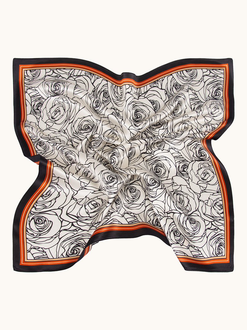Silk scarf with rose motif with black border  70x70 cm image 3
