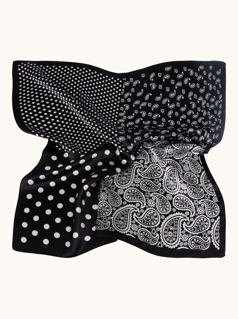 Black silk scarf with white peas and paisleys70 cm x 70 cm image 4
