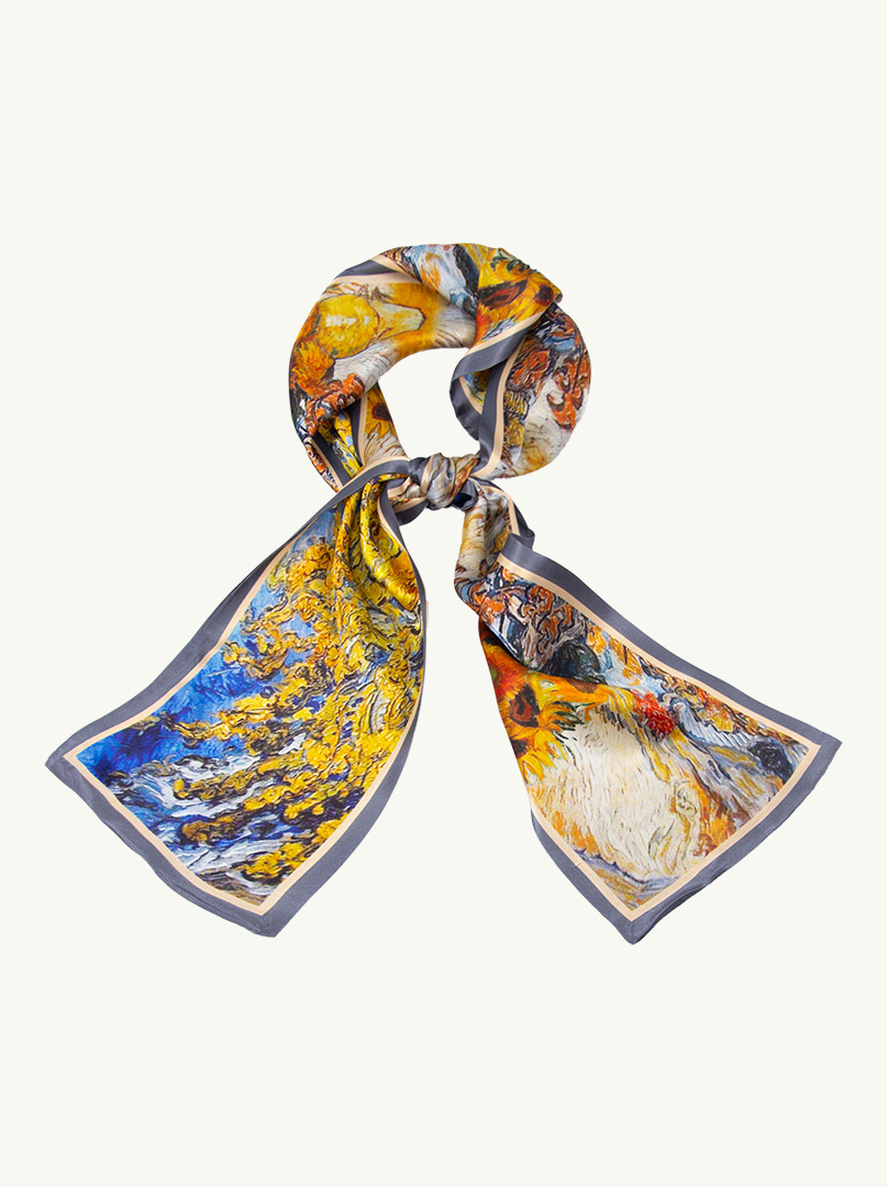 Double-sided narrow double silk shawl with painterly patterns image 1