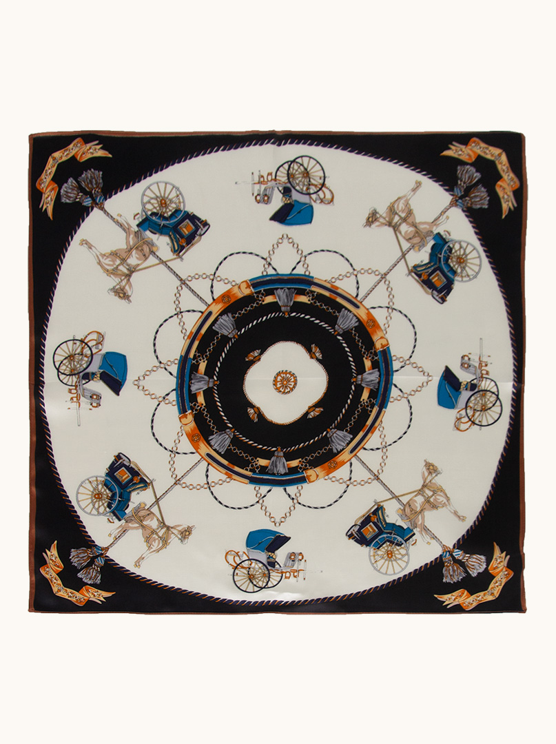 Small silk gavroche with carriage motif 53x53 cm image 1