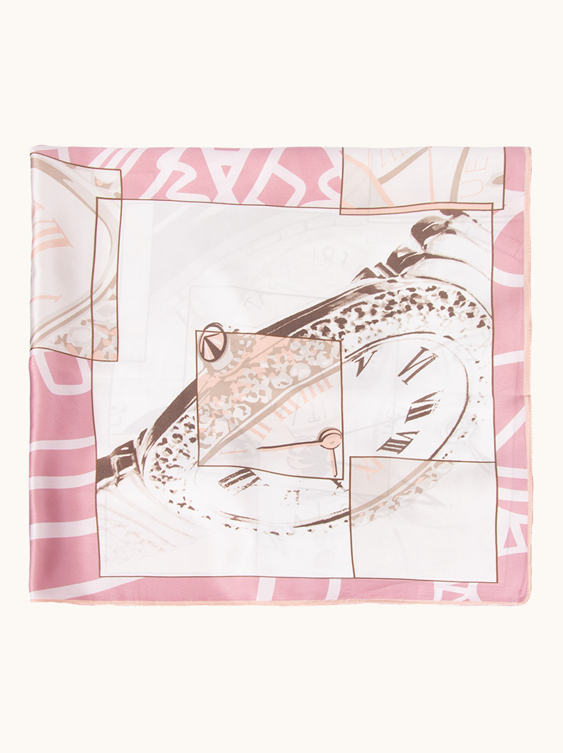 Pink silk scarf with clock motif 90 cm x 90 cm PREMIUM image 4