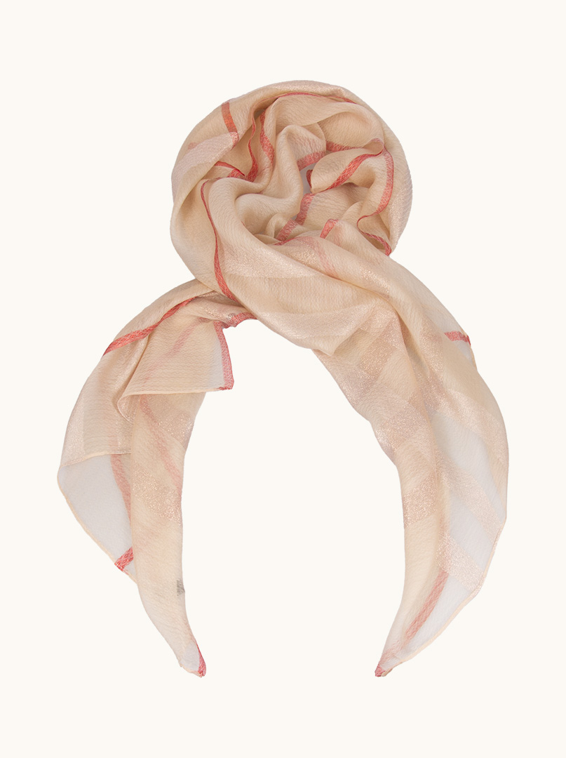 Beige evening scarf with red shiny check 70 cm x 180 cm image 1