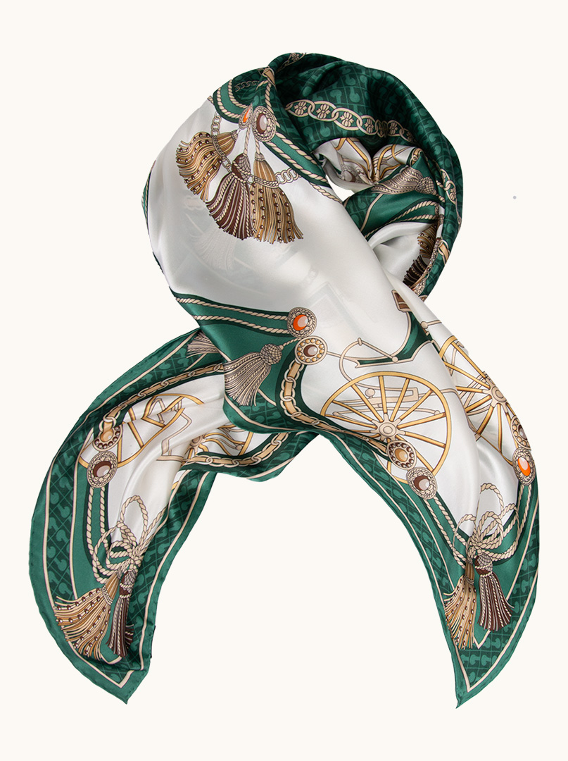 Cream green silk scarf with coach motif 90 cm x 90 cm image 4