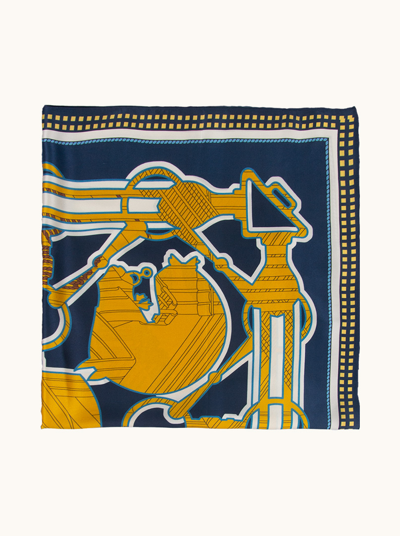 Navy blue silk scarf with decorative trim 90 cm x 90 cm image 3