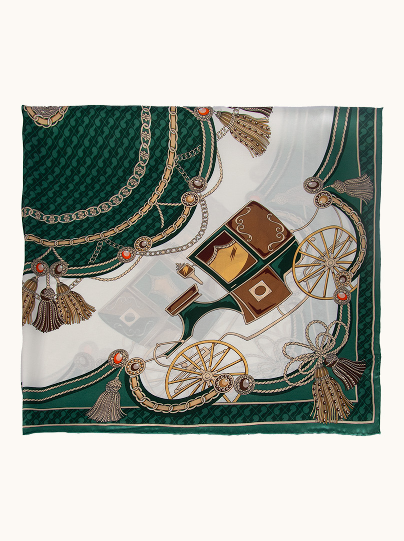 Cream green silk scarf with coach motif 90 cm x 90 cm image 2