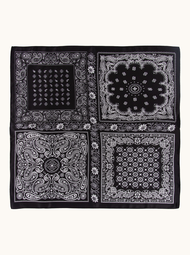 Apaszka jedwabna czarna w białe paisleye 70 cm x 70 cm zdjęcie 2