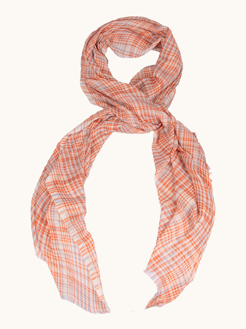 Lightweight shawl in orange check 70 cm x 180 cm image 1