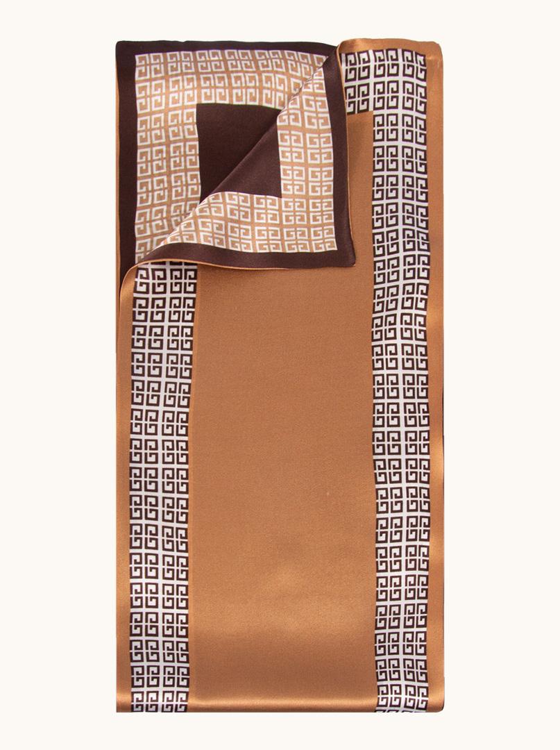 Dwustronny wąski szal z podwójnego jedwabiu  brązowy w pepitkę 16x145cm zdjęcie 3