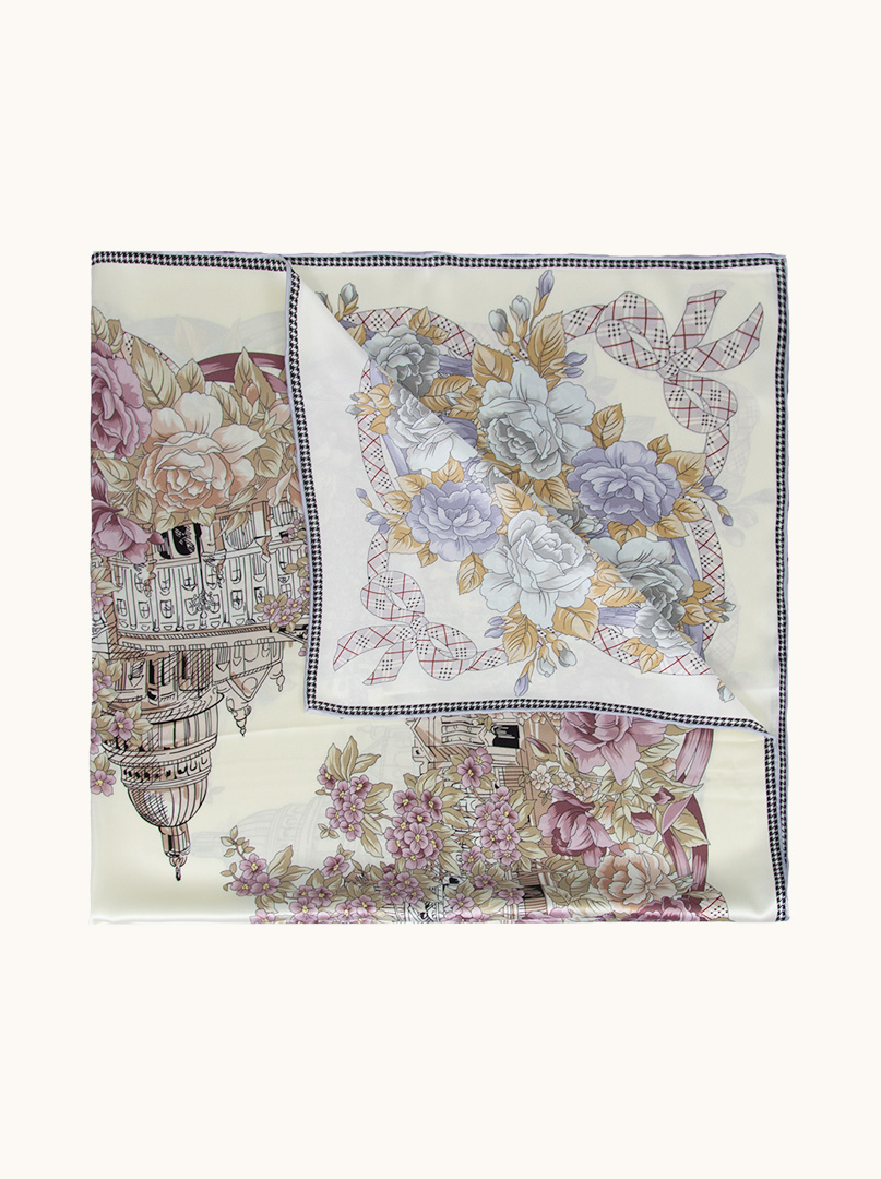 Large double-sided silk scarf with floral motif 110cm x 110cm PREMIUM image 3