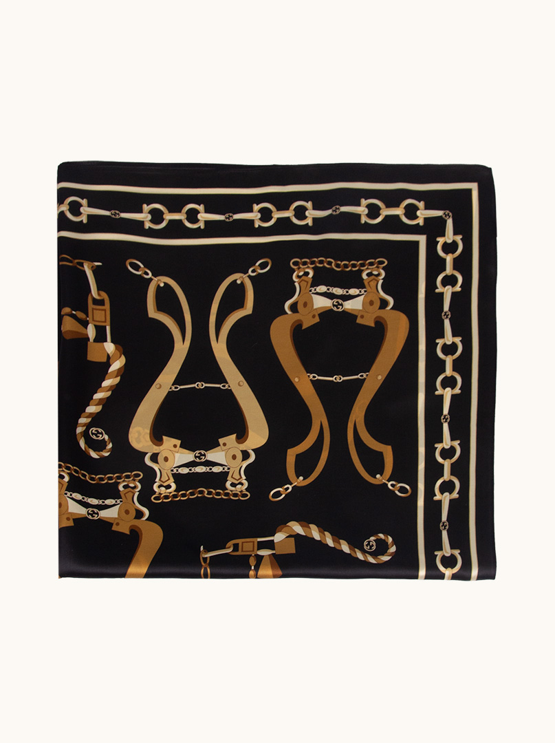 Black silk scarf with gold chains 90 cm x 90 cm image 2