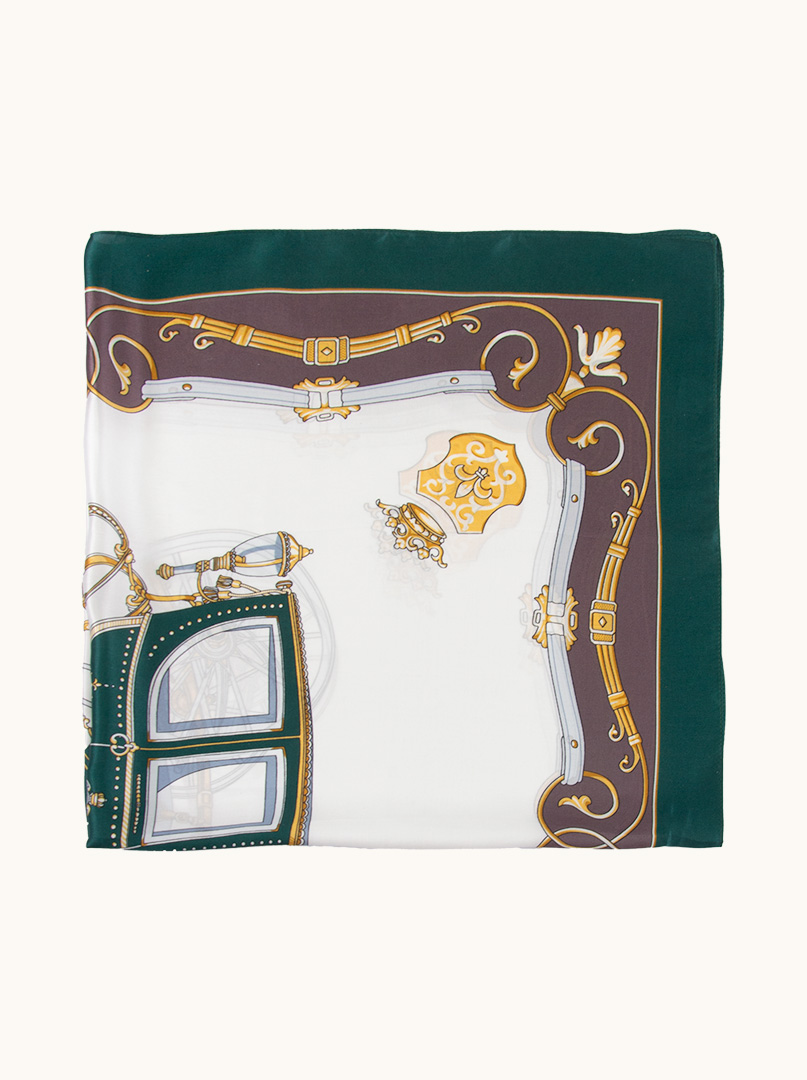 Silk patterned scarf with green border 90 cm x 90 cm image 3