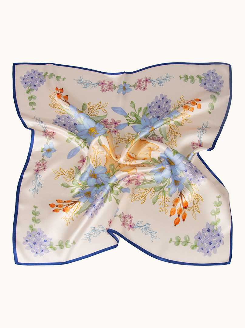 Cream silk scarf with hare motif 70 cm x 70 cm image 2