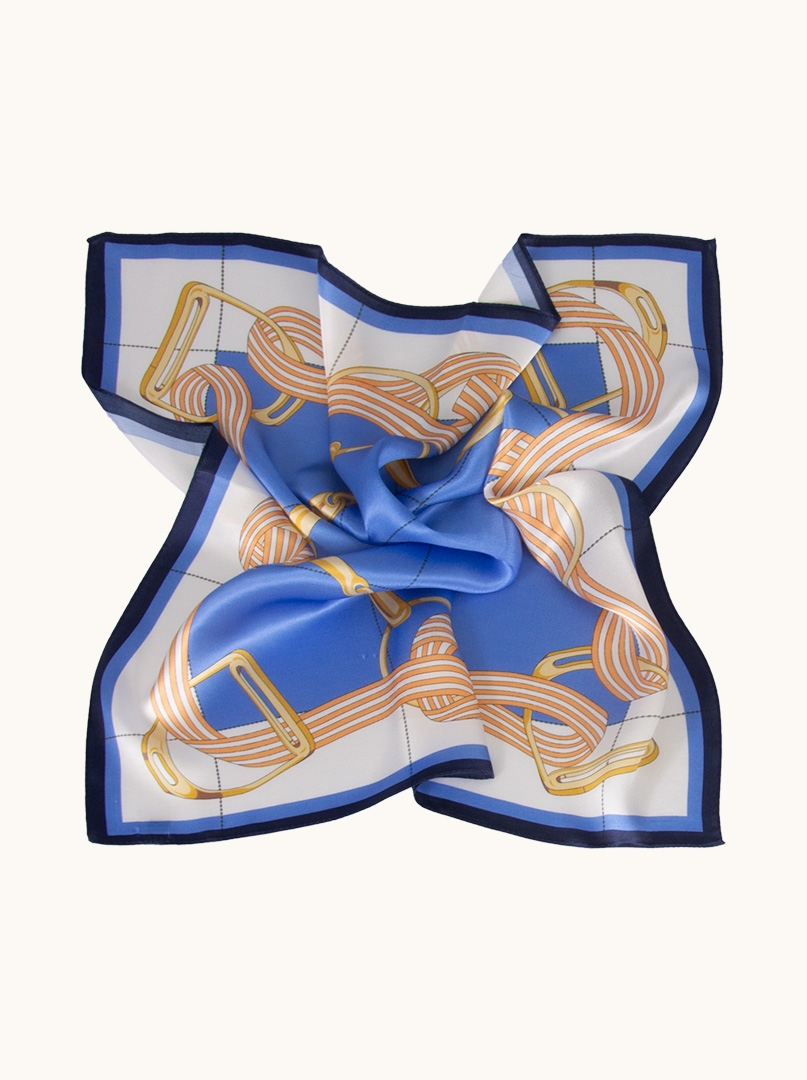 Blue silk gavroche with chain motif 53x53 cm image 3