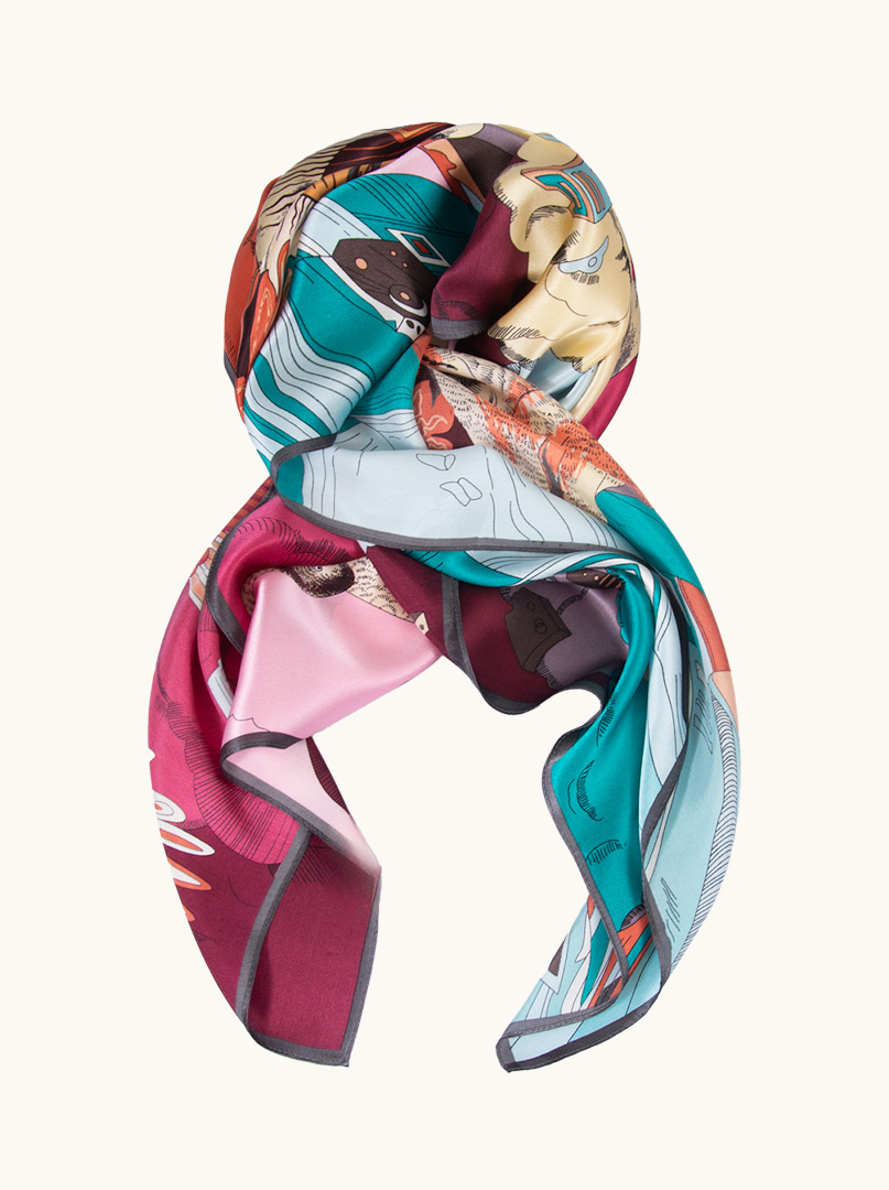 Multicolored silk scarf 90 cm x 90 cm image 1