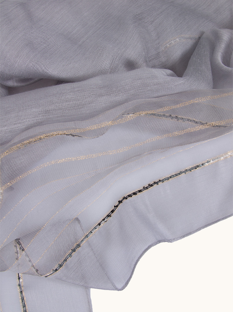 Grey striped evening shawl with gold thread 80 cm x 190 cm image 3