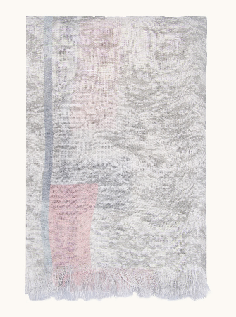 Scarf 100% linen grey and white with marbled pattern 60 x 160 cm image 1