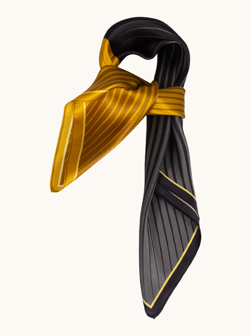 Apaszka jedwabna  złoto-czarna w paski 70 cm x 70 cm zdjęcie 1