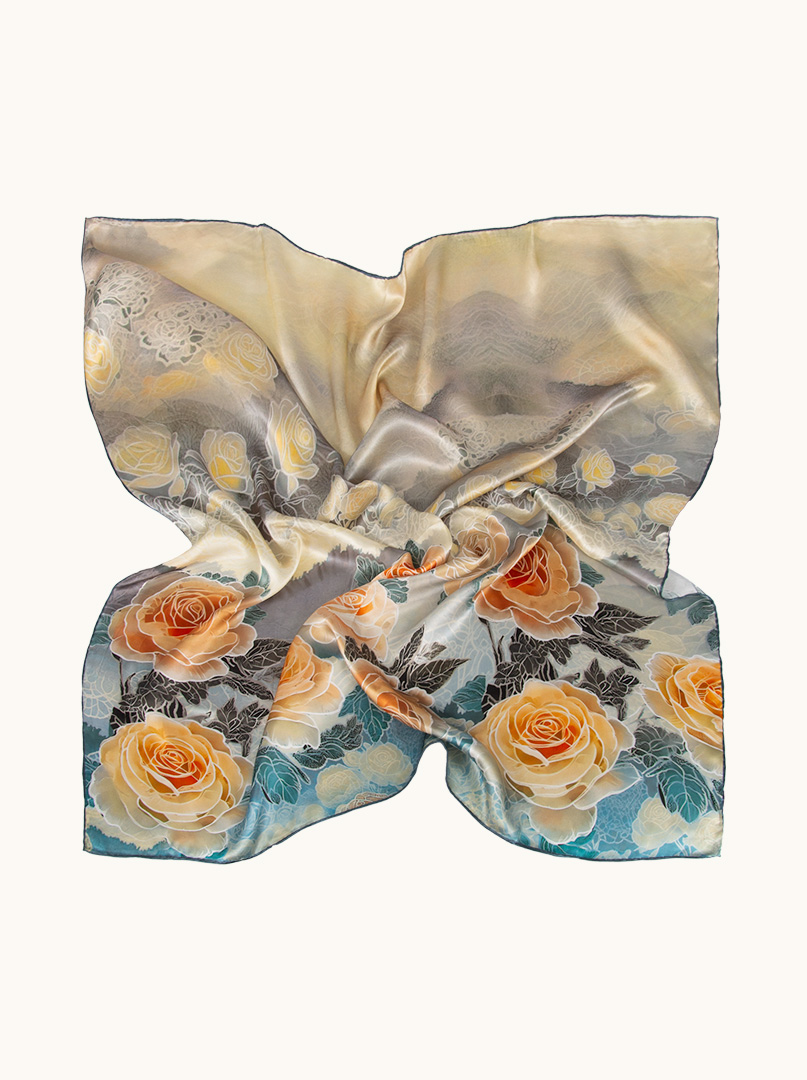 Silk scarf hand hemmed with flowers 90 cm x 90 cm image 3