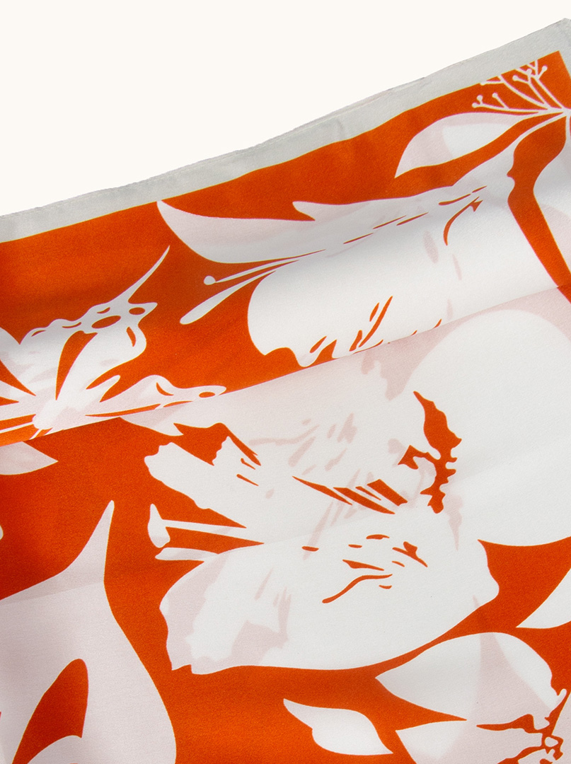 Silk scarf with white flower motif  70 cm x 70 cm image 3