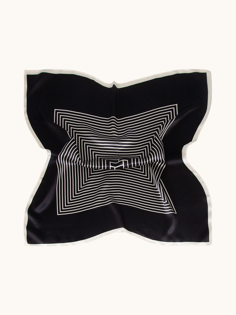 Silk black scarf 70x70cm with a geometric pattern image 2