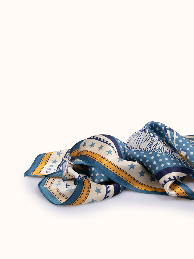 Blue patterned silk scarf image 2