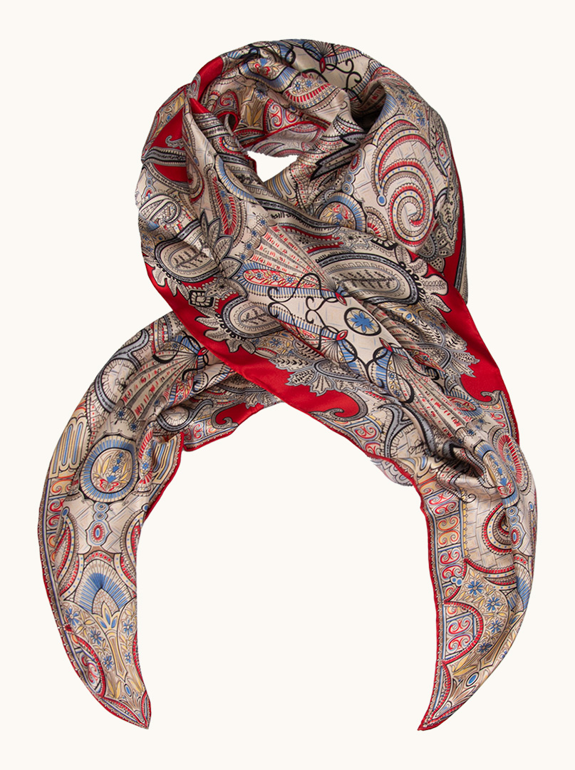 Large silk scarf with oriental patterns 110cm x 110cm image 3