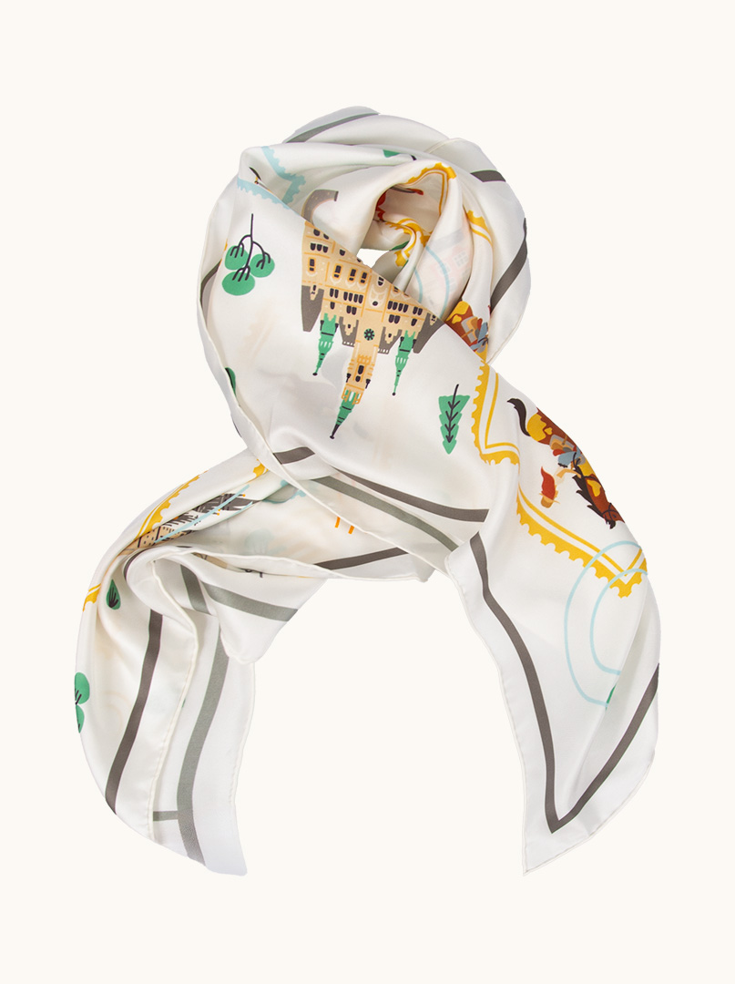 Two-sided silk scarf hand hemmed cream 90 cm x 90 cm image 1