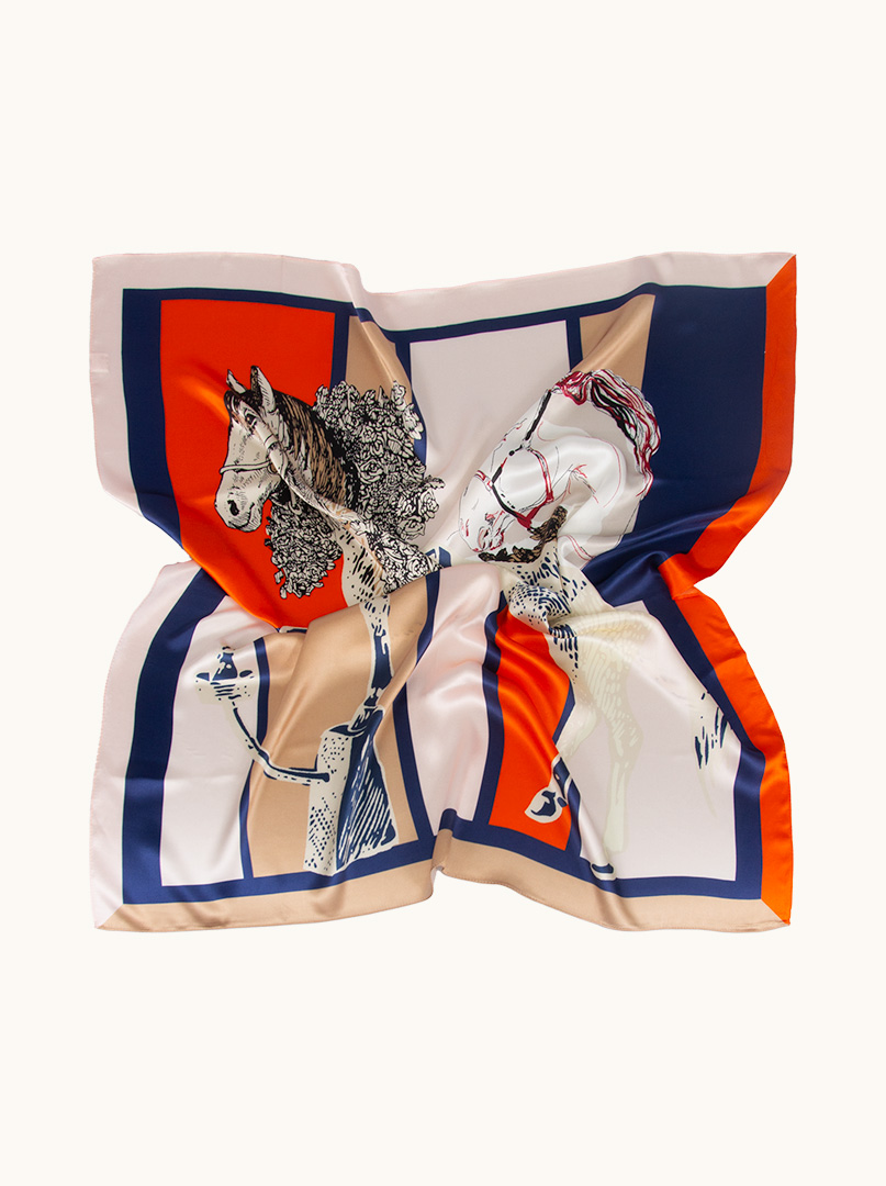 Silk scarf with horse motif 90 cm x 90 cm image 2