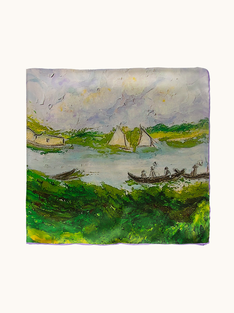 Silk scarf with landscape painting motif 90 cm x 90 cm image 2