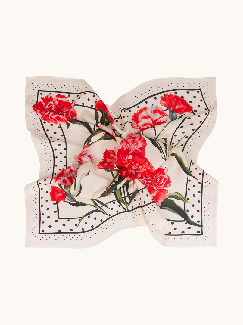 Silk crepe scarf with carnation motif 70 cm x 70 cm image 3