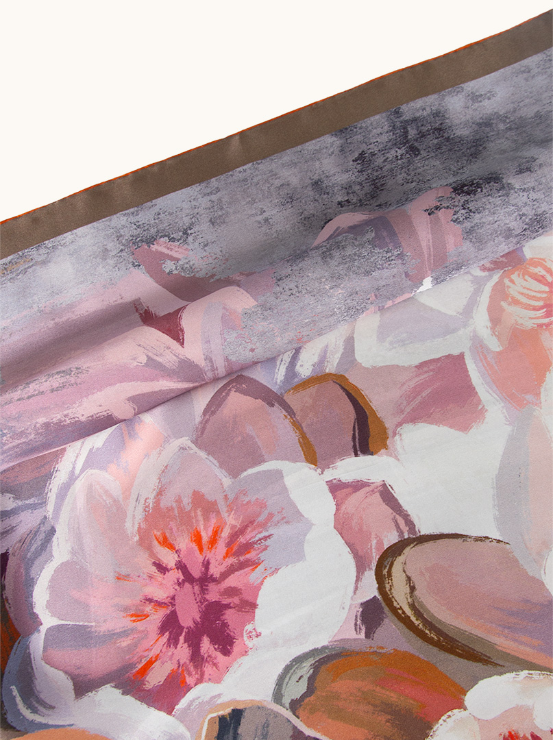 Large silk scarf with painterly flowers in pastel colors 110cm x 110cm image 2