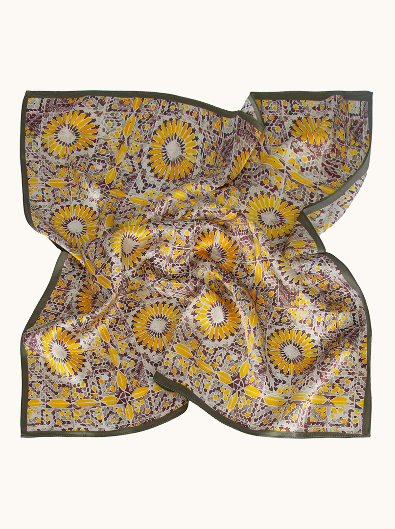 Silk scarf with yellow flower motif  70 cm x 70 cm image 3