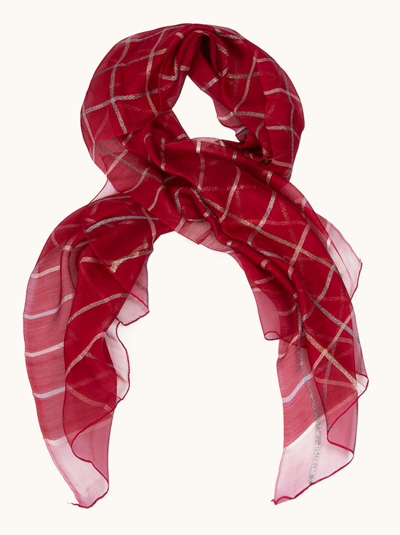 Red formal scarf with a check pattern, 65 cm x 185 cm image 1