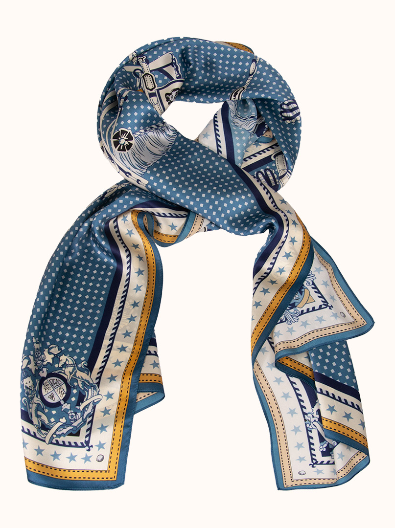 Blue patterned silk scarf image 1