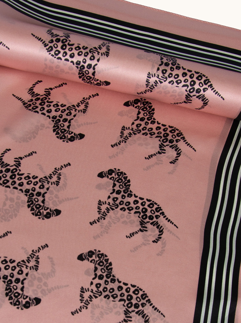 Pink silk scarf with animal motif 70 cm x 70 cm image 3