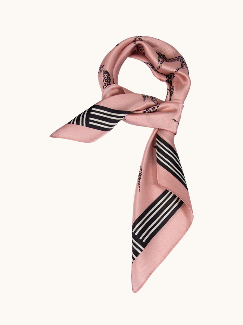 Pink silk scarf with animal motif 70 cm x 70 cm image 1