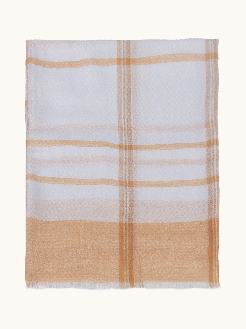 Scarf 100% wool beige and blue checkered 90cm x 200cm PREMIUM image 2