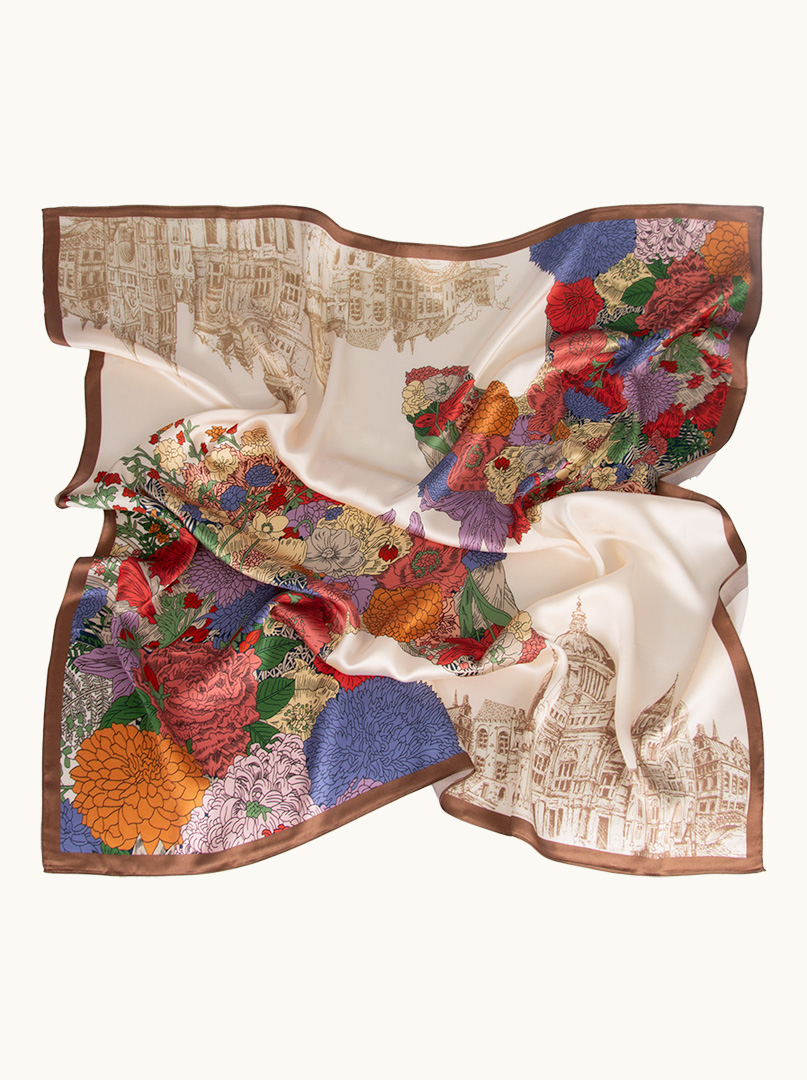 Silk scarf with floral motif 90 cm x 90 cm image 2