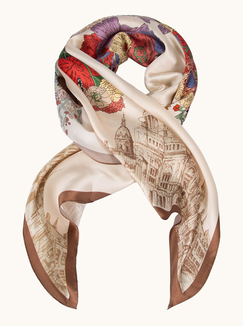 Silk scarf with floral motif 90 cm x 90 cm image 1