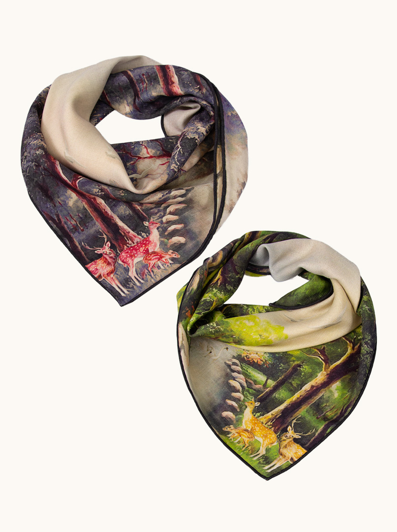 Medium double-sided scarf in silk and wool landscape image 4