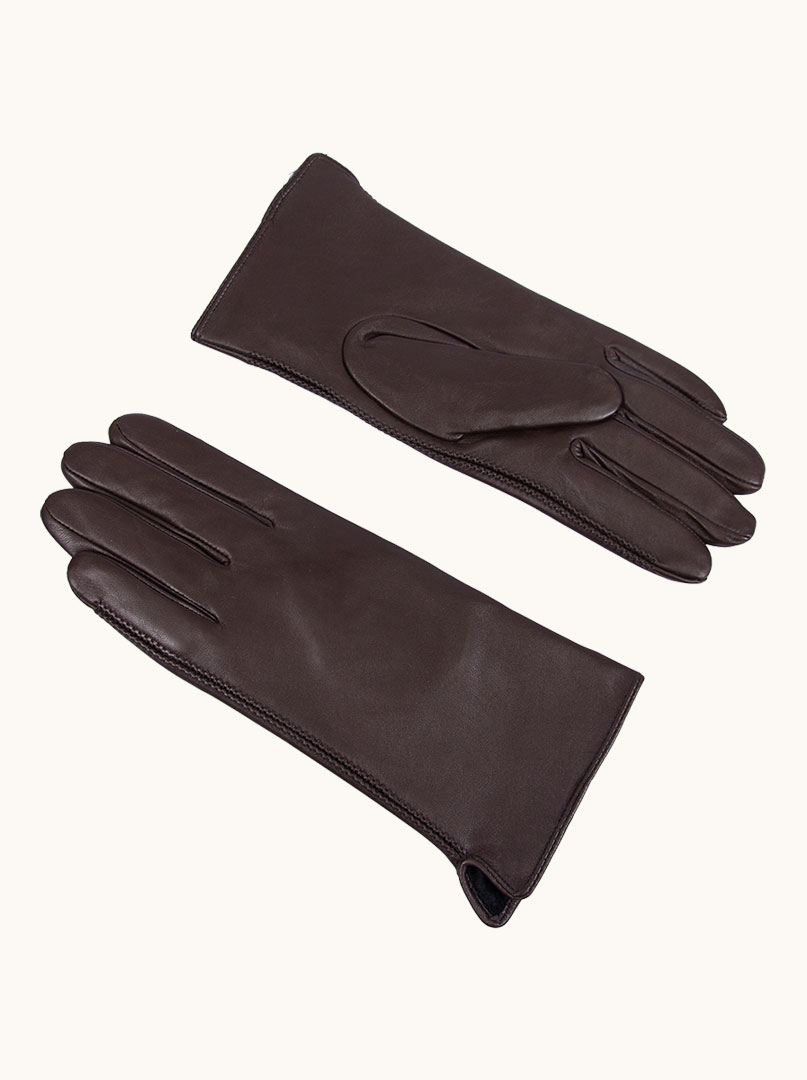 Brązowe skórzane rękawiczki z podłużnym szwem zdjęcie 3