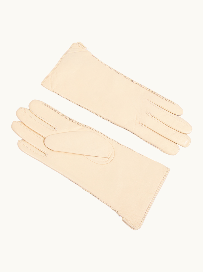 Skórzane rękawiczki ecru z delikatnym podłużnym wzorem zdjęcie 3