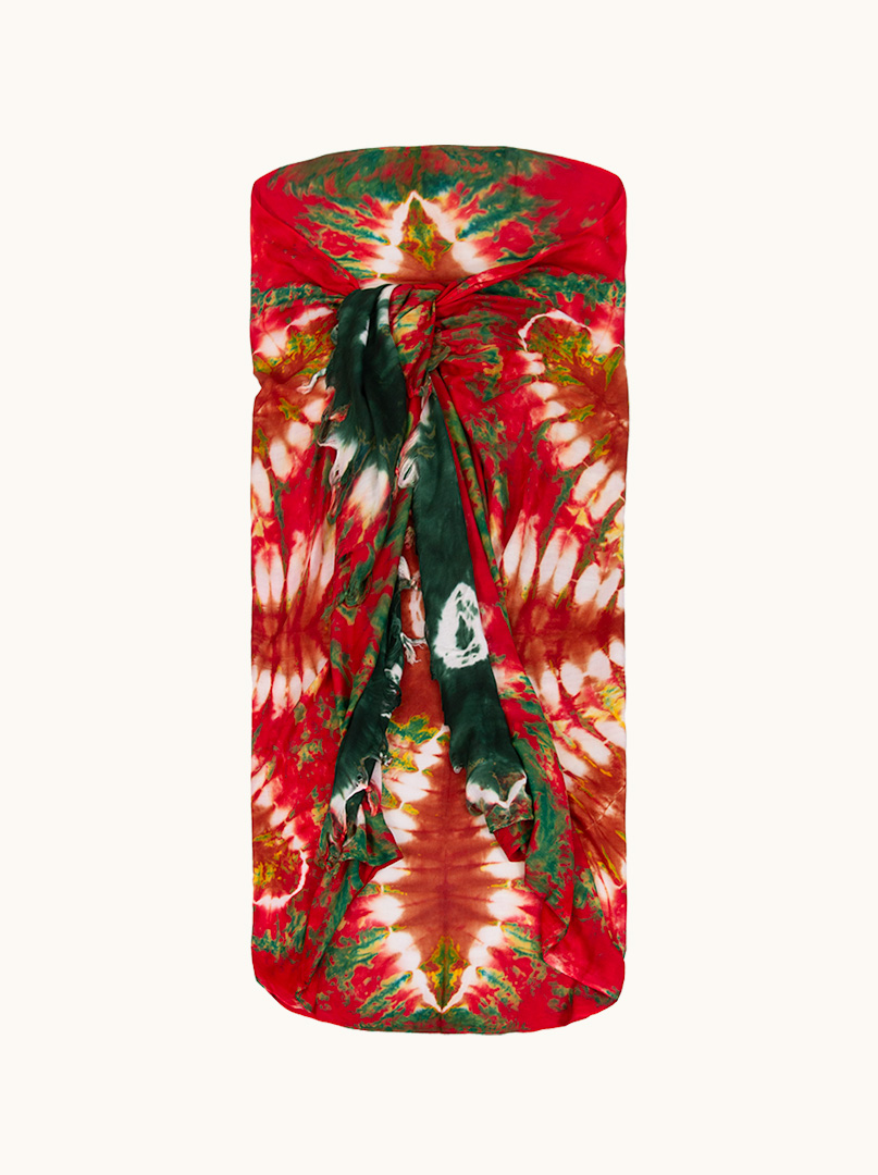 Pareo czerwone w zielone  wzory 100 cm x 180 cm zdjęcie 1