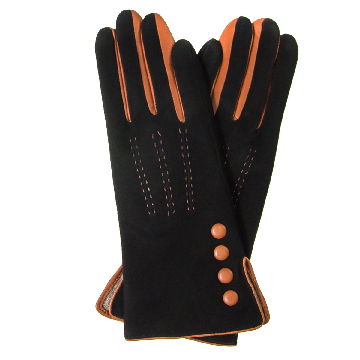 Czarno-brązowe zamszowe rękawiczki M - Allora zdjęcie 1
