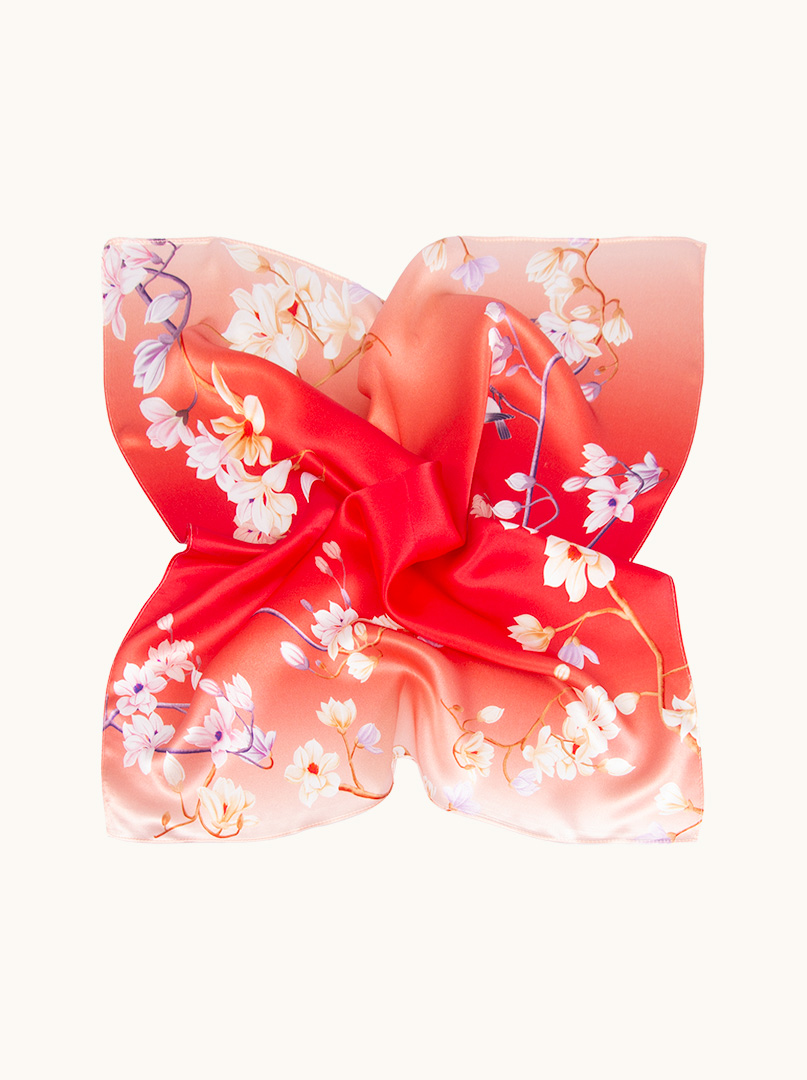 Mała jedwabna gawroszka łososiowa w kwiaty 53x53 cm zdjęcie 2