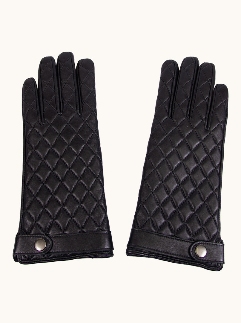 Czarne skórzane rękawiczki pikowane z guzikiem zdjęcie 1