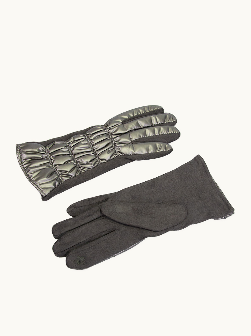 Rękawiczki szare dzianinowe pikowane połyskujące zdjęcie 3