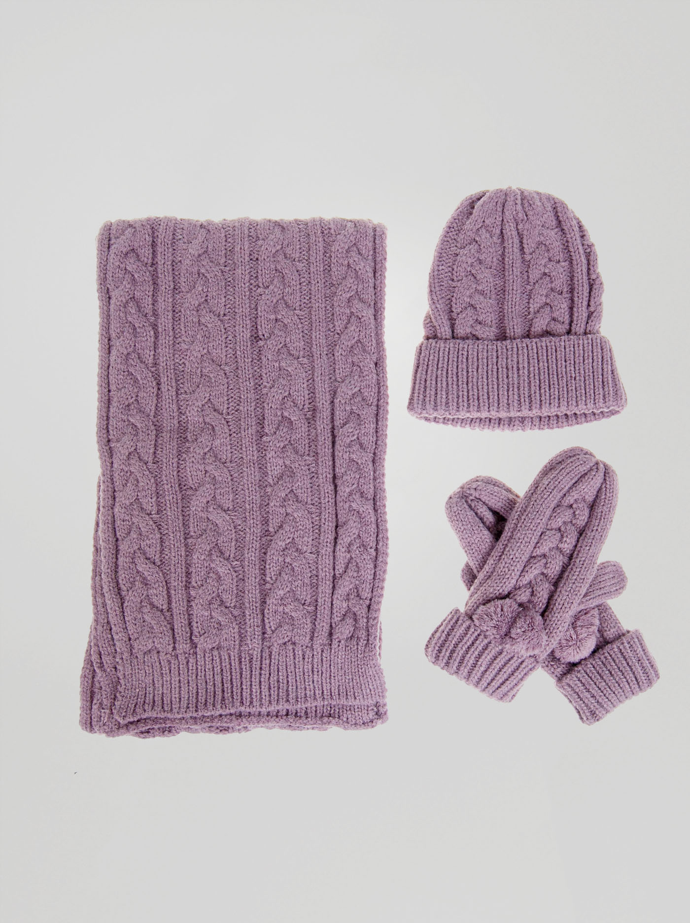 Ciepły fioletowy komplet szalik, czapka i rękawiczki zdjęcie 4