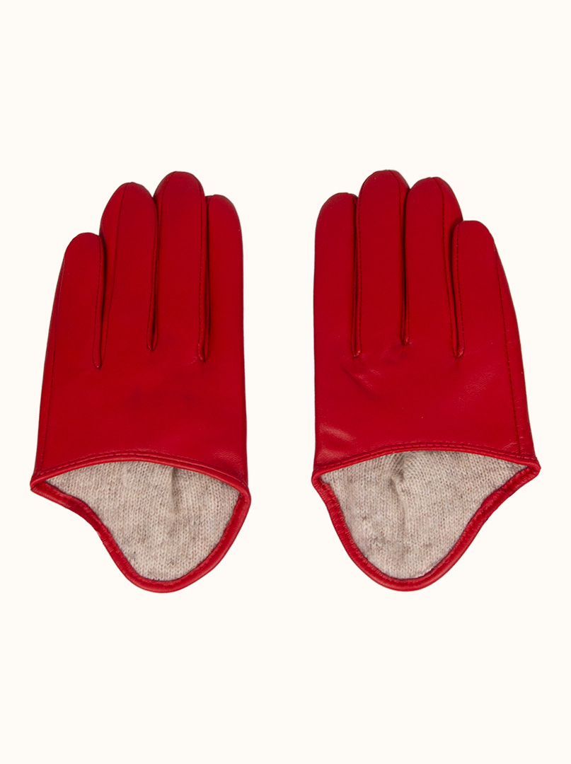 Czerwone  skórzane rękawiczki z wycięciami u góry PREMIUM zdjęcie 1