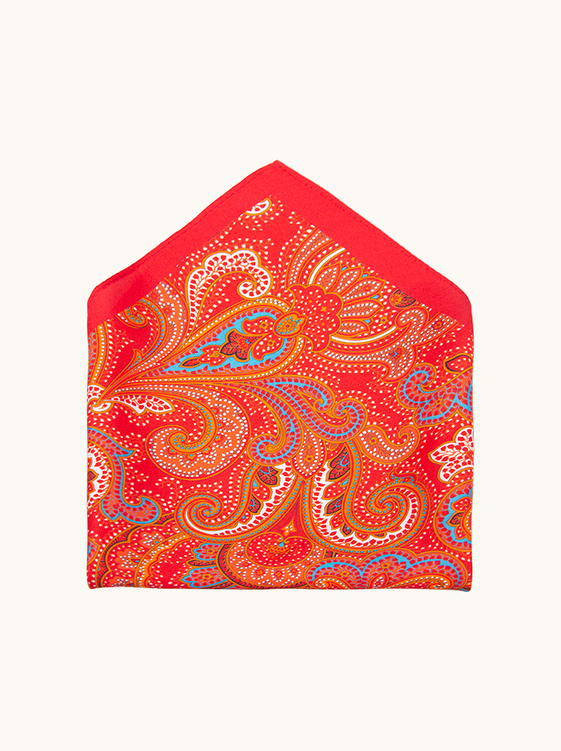 Jedwabna poszetka czerwona w paisleye   32 cm x 32 cm zdjęcie 1